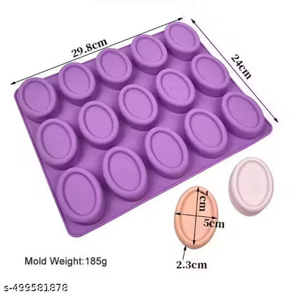 1Pc Silicone Soap Mold For Soap Making 15 Cavity Oval Shape Soap